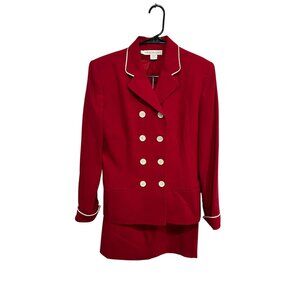 Preston & York Red Lined Wool Blazer Skirt Set Size 8 Quiet Luxury Formal
